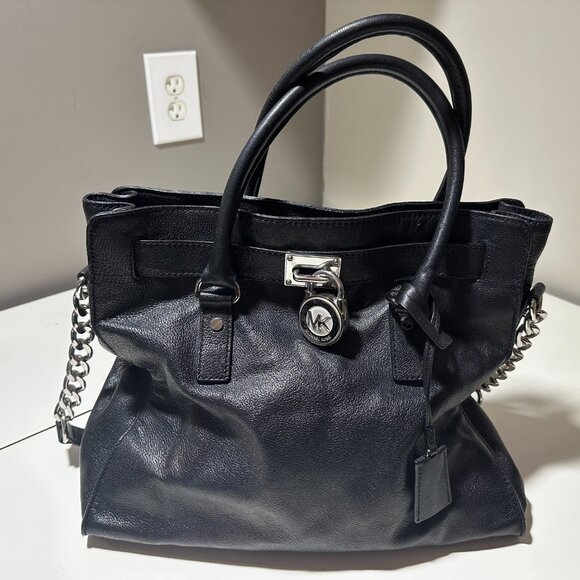 Michael Kors Hamilton large leather satchel in black with silver-tone hardware - Picture 3 of 6